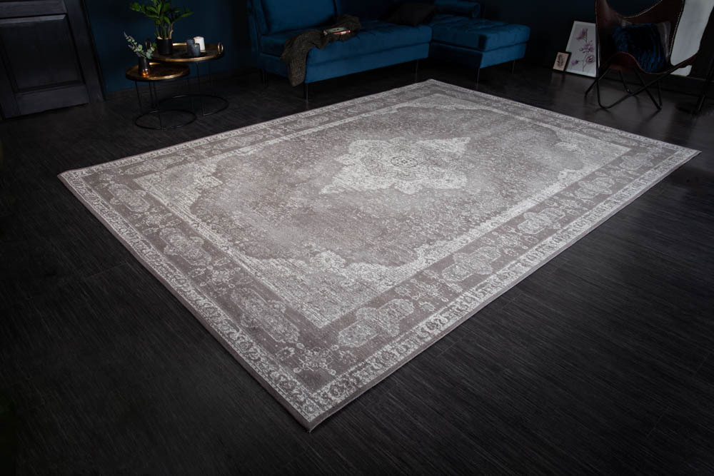 Orientalischer Baumwoll-Teppich PURE UNIQUE XXL 350x240cm antik-hellgrau geometrische Muster