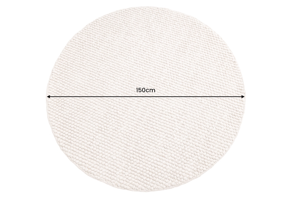 Design Teppich WOOL 150cm beige rund Wolle Handarbeit