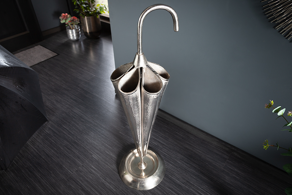Eleganter Schirmständer UMBRELLA 91cm silber Aluminium für 6 Schirme Eleganter Schirmständer UMBRELLA 91cm silber Aluminium für 6 Schirme