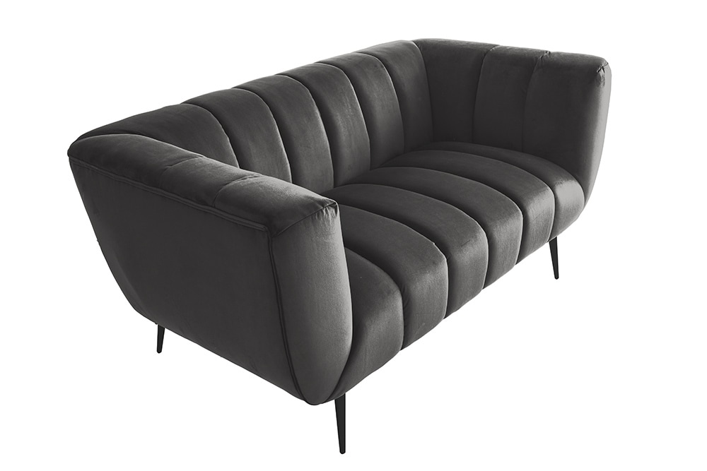 Design 2-Sitzer Sofa NOBLESSE 165cm grau Samt schwarze Metallfüße Federkern