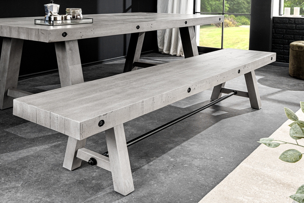 Industrial Sitzbank FINCA 200cm grau Pinie recyceltes Massivholz Eisen