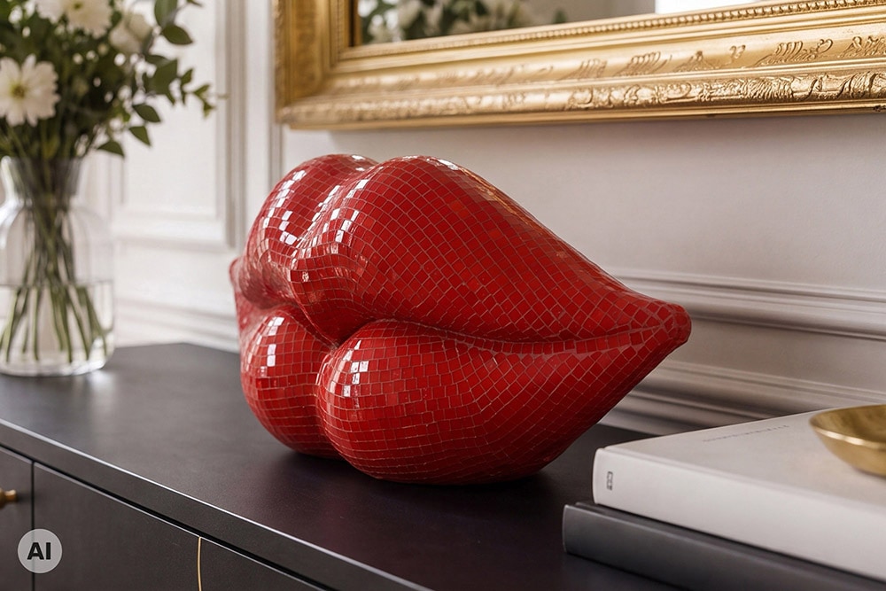 Glamouröse Deko-Figur DISCO LIP 35cm rot Glas-Mosaik-Design handmade