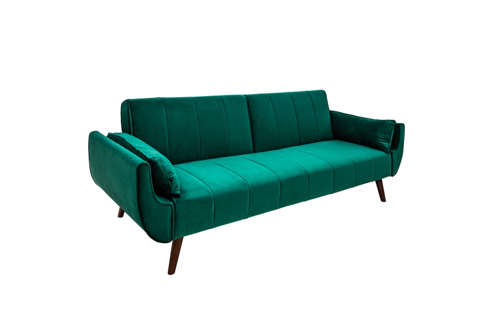 Retro Schlafsofa DIVANI 220cm smaragdgrün Samt 3-Sitzer mit Bettfunktion