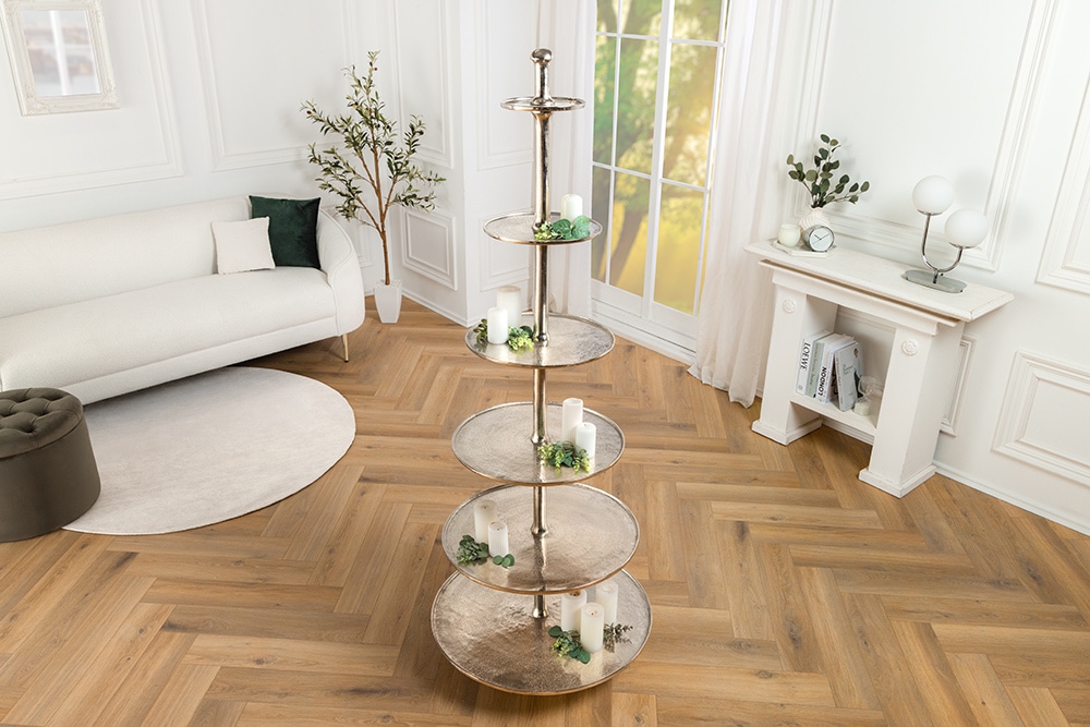 Design XXL Etagere ABSTRACT 180cm silber Metall mit sechs Etagen handmade