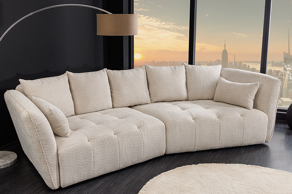 Modernes Big Sofa ROYAL 295cm champagner beige Bouclé Federkern XXL-Couch