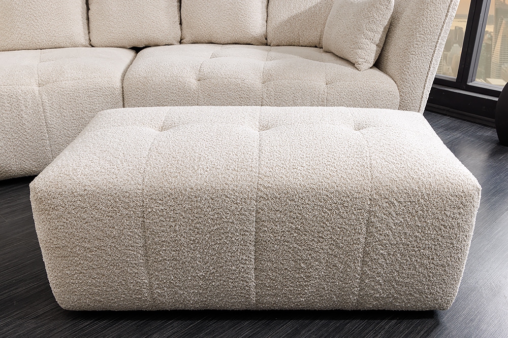 Moderner Hocker ROYAL 120cm champagner beige Bouclé Federkern Sitzhocker