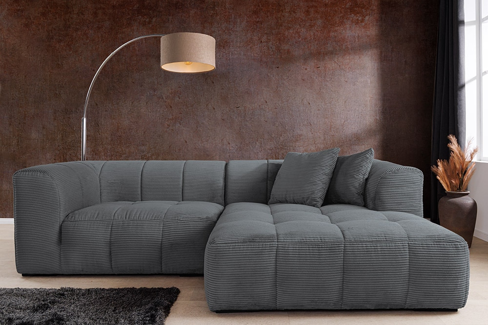 Modernes Ecksofa ZERO GRAVITY 240cm dunkelgrau Cord 3-Sitzer Couch L-Form