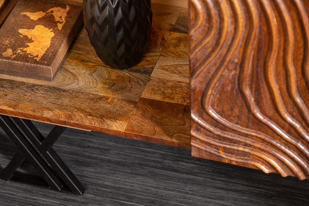 Handgearbeitetes Sideboard FLUID 160cm Mangoholz mit aufwendigen 3D Schnitzereien