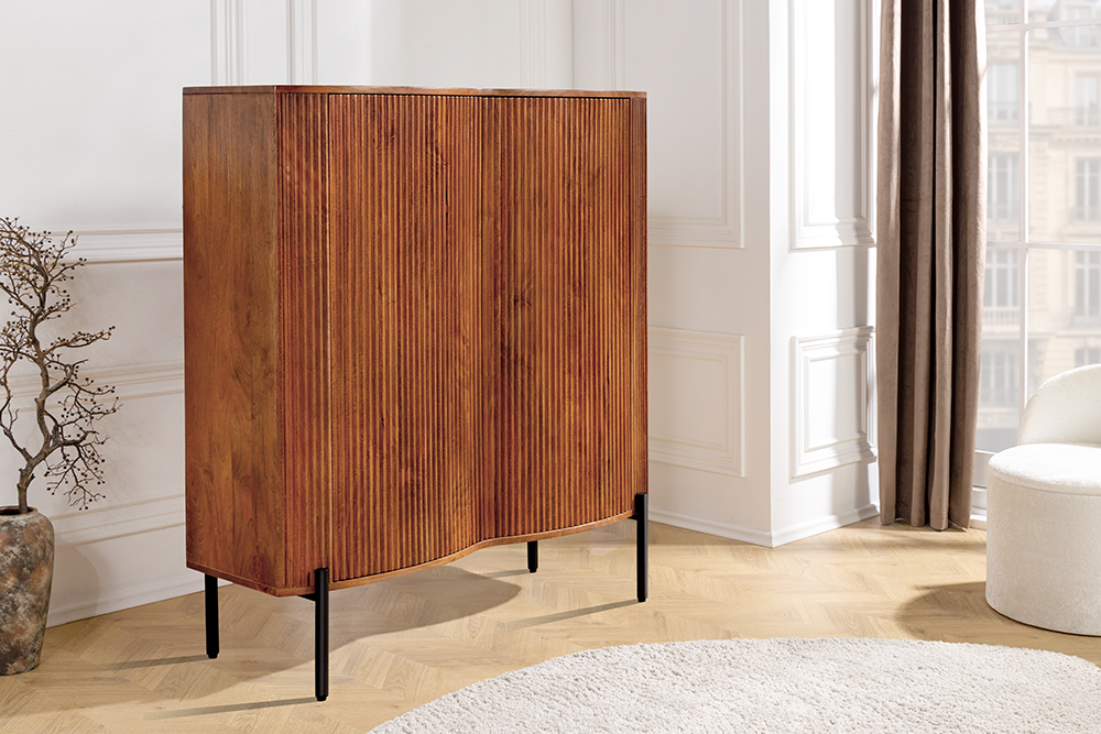 Massives Highboard GRANDEUR 120cm braun Mangoholz schwarz Metall