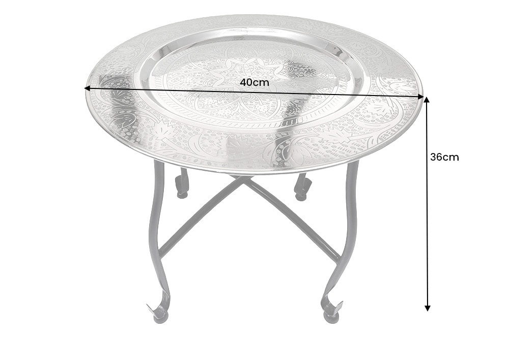 Runder Beistelltisch MARRAKESCH 40cm silber Teetisch abnehmbares Tablett klappbar