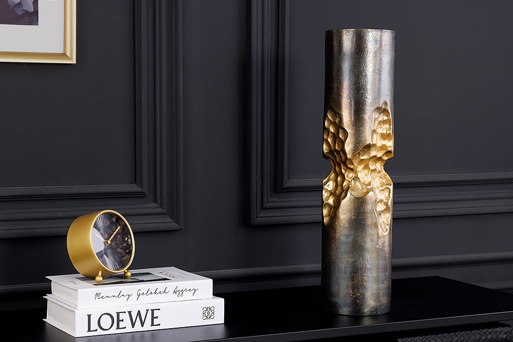 Moderne Vase PRECIOUS 50cm schwarz gold Metall Hammerschlag Design » Jetzt kaufen