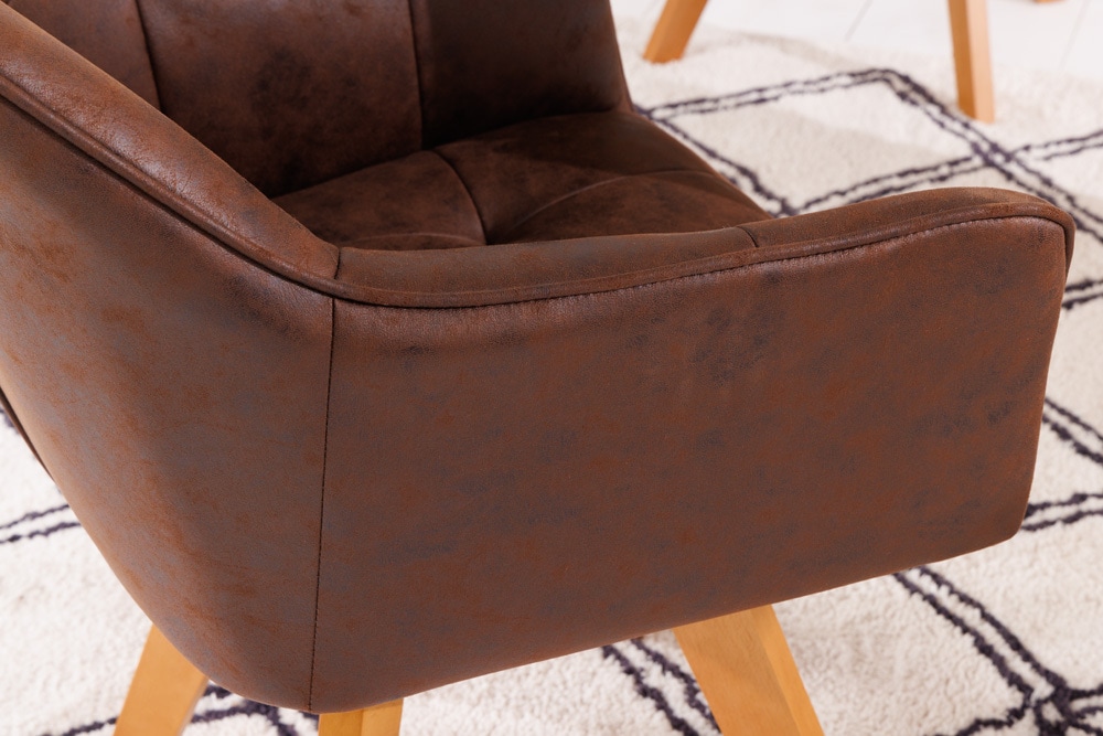 Design Stuhl LOFT antik braun Microfaser drehbar massiv Buchenholz mit Armlehne