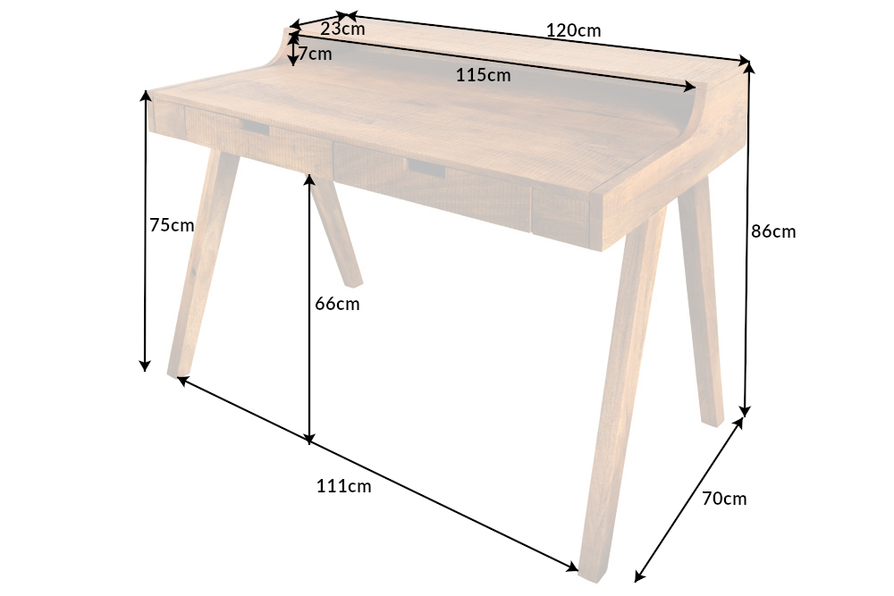 Massiver Sekretär MONSOON 120cm Mangoholz Schreibtisch