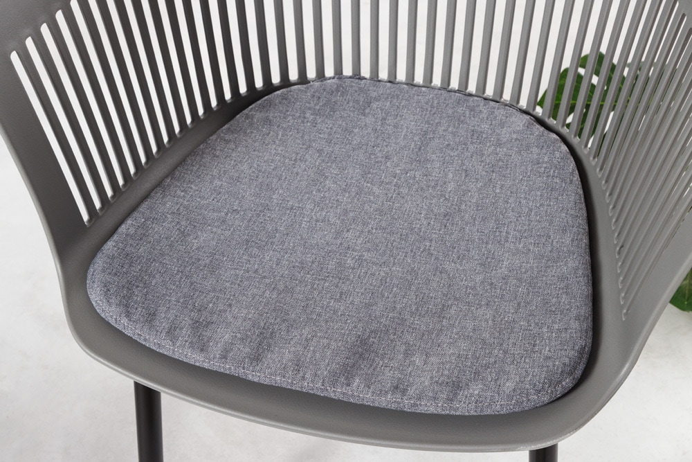 Design Stuhl AIRE grau Kunststoff Stahlgestell Indoor Outdoor inkl. Kissen