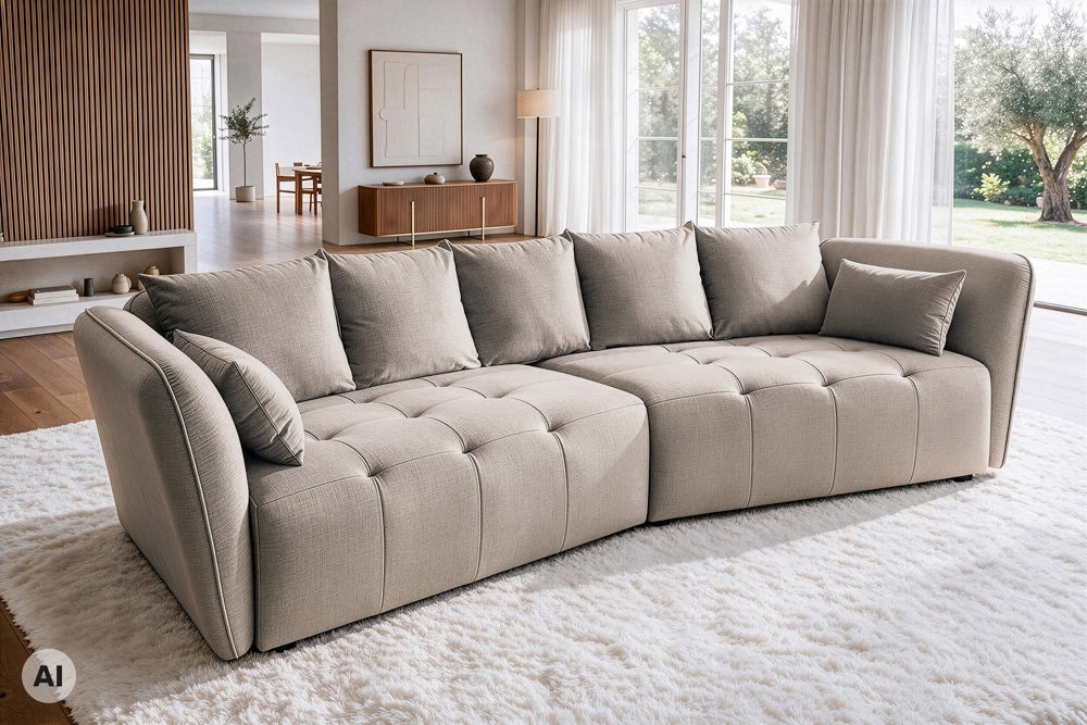 Modernes Big Sofa ROYAL 295cm greige Veloursstoff Federkern XXL-Couch