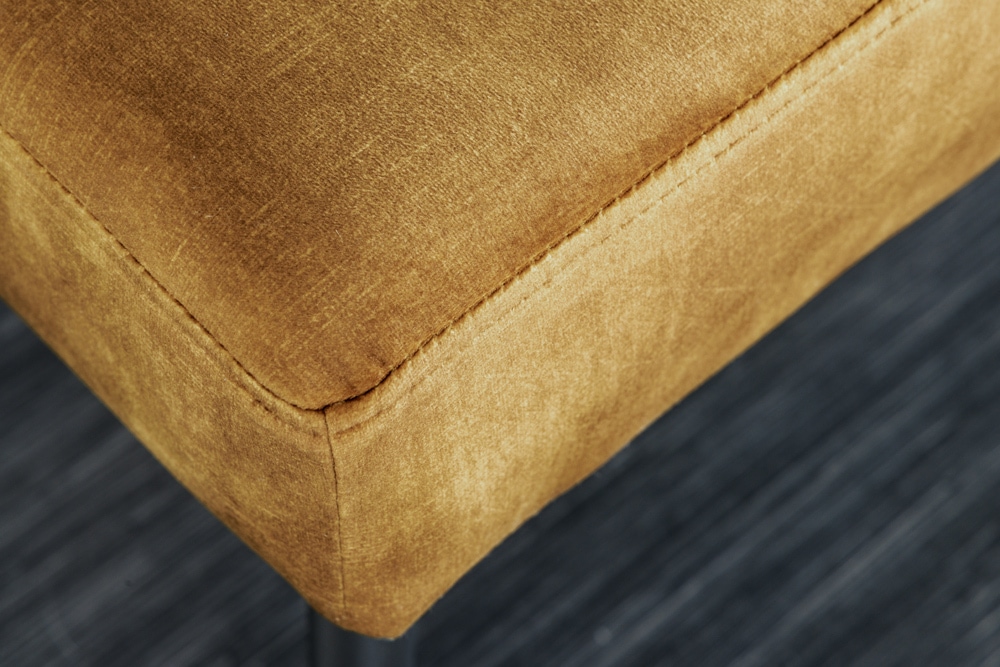 Design Sitzbank BOUTIQUE 100cm senfgelb Samt Metallbeine schwarz
