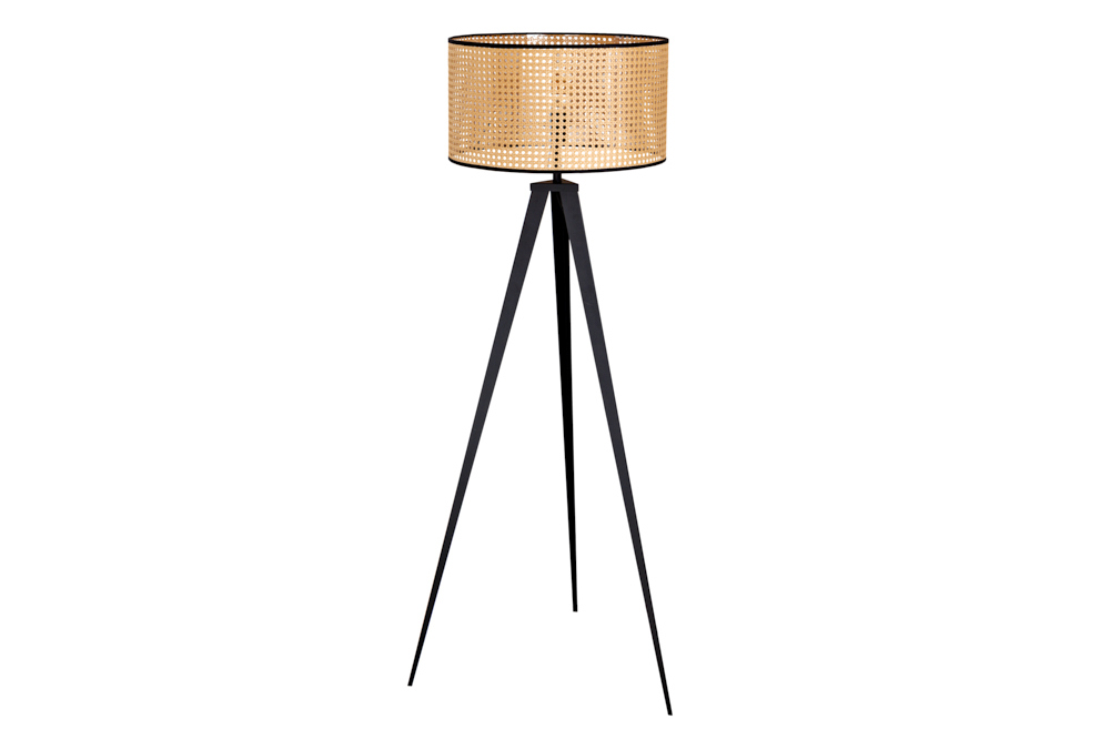 Boho Stehlampe VIENNA 142cm natur schwarz Wiener Geflecht Metall Dreifuß Stehleuchte