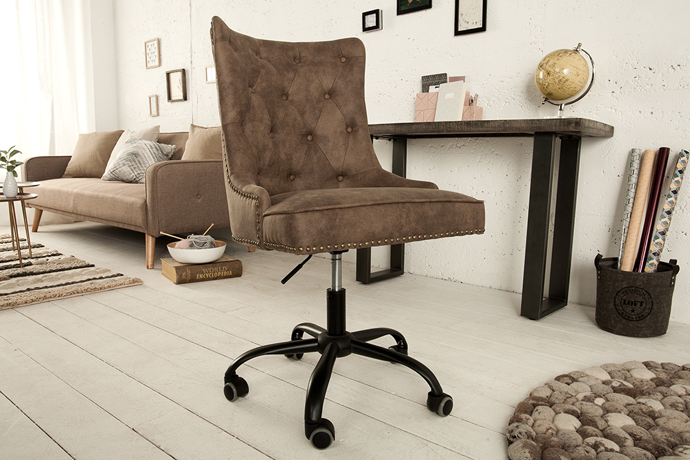 Höhenverstellbarer Bürostuhl VICTORIAN vintage taupe mit Armlehne