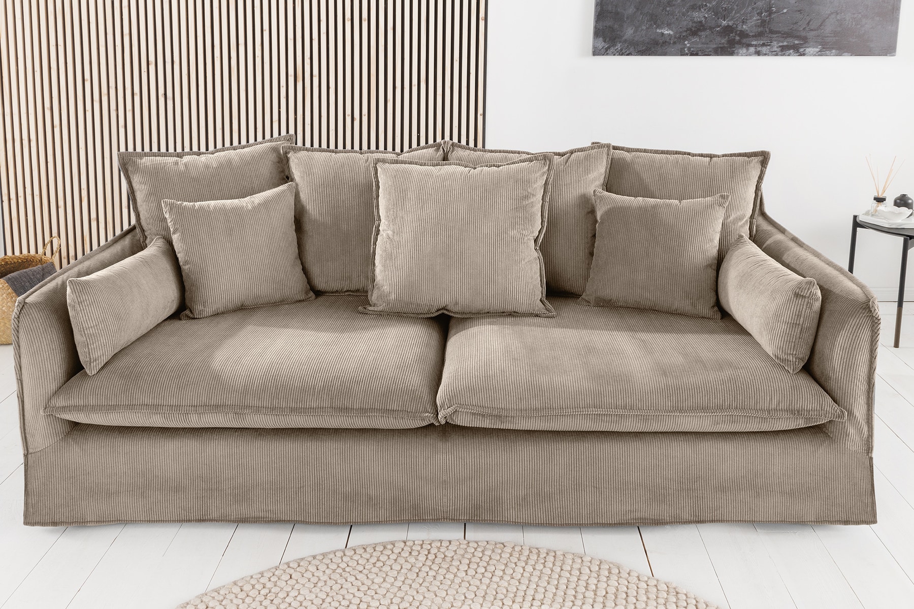 Großes 3-Sitzer Sofa HEAVEN 200cm greige Cord Federkern Hussensofa