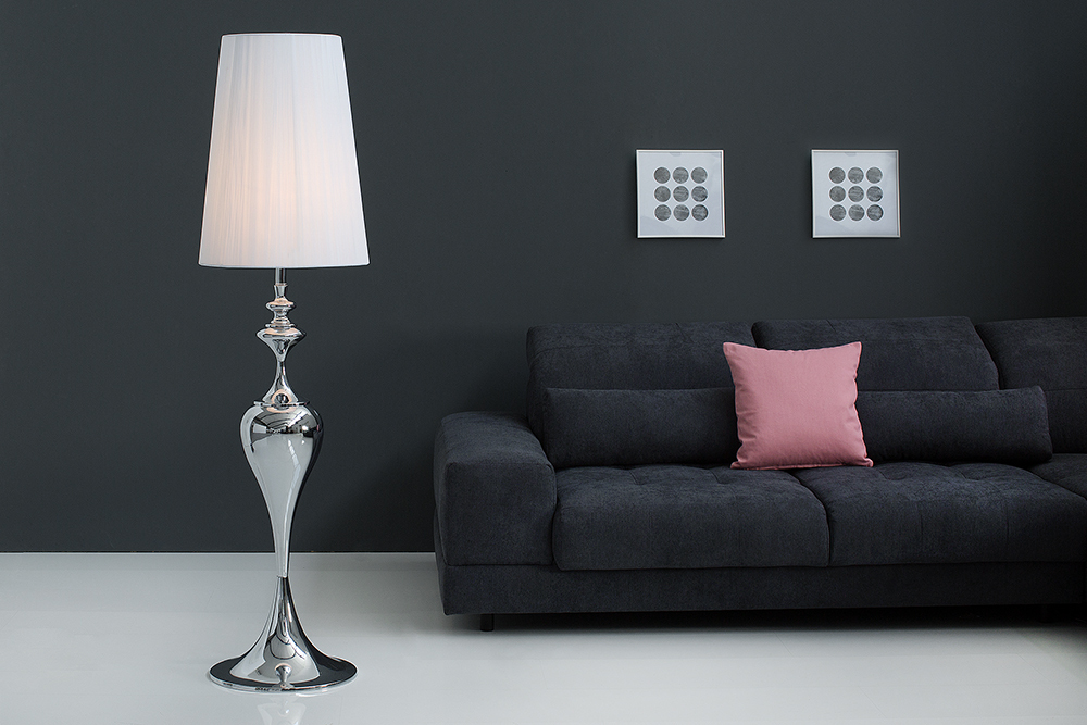 Edle Design Stehlampe LUCIE 160cm silber weiß Barock Stil Stehleuchte