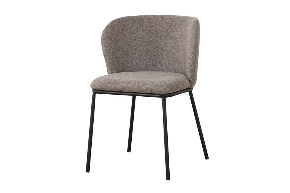 Design Stuhl LYON grau beige Chenille schwarze Metallbeine