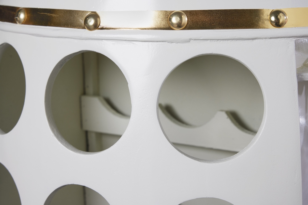 Design Weinfass BODEGA WHITE 70cm weiß gold Pinie Flaschen Gläseraufhängung