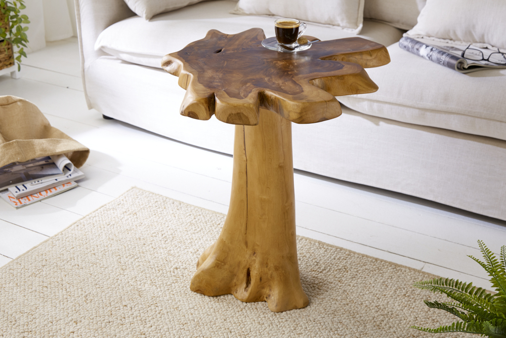 Massiver Beistelltisch ROOT 60cm Teakholz mit Jahresringen