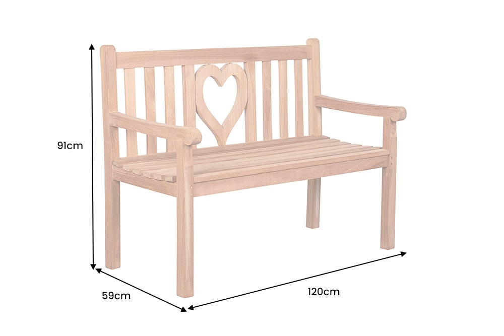 Massive Gartenbank EMPIRE TEAK Herz 120cm natur Teakholz