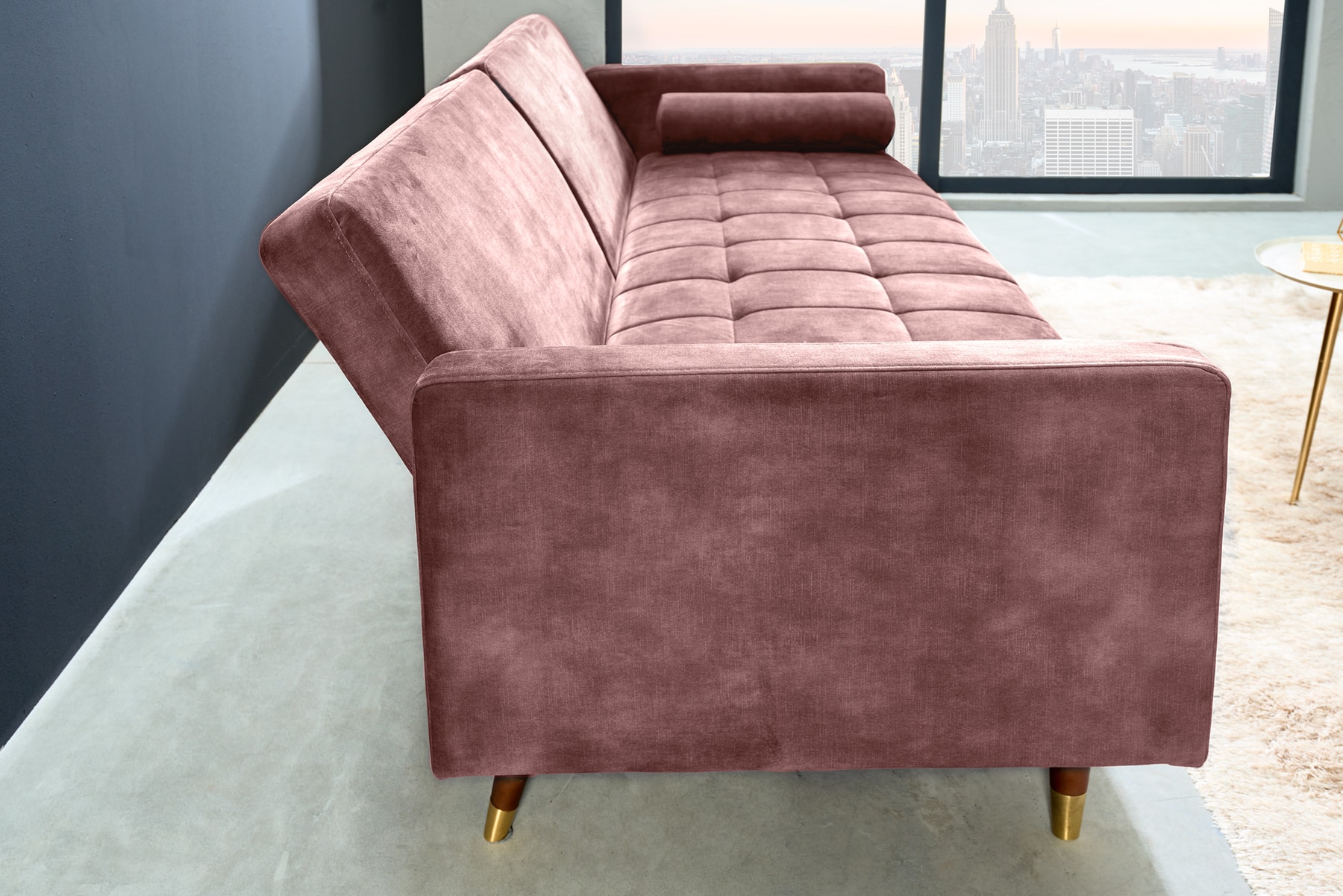 Modernes Schlafsofa COUTURE 200cm altrosa Microvelours 3-Sitzer Couch mit Schlaffunktion
