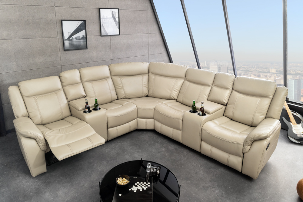Exklusiver 5er Kinosessel HOLLYWOOD beige Ecksofa Getränkehalter Stauraum
