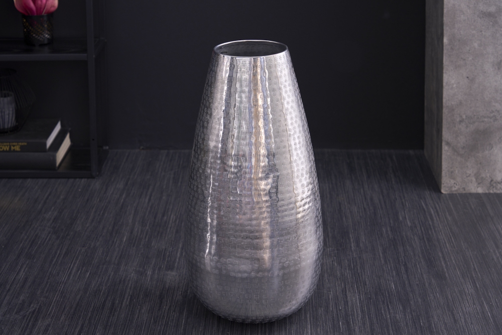 Elegante Vase ORIENT 50cm silber im Grid Hammerschlag Design