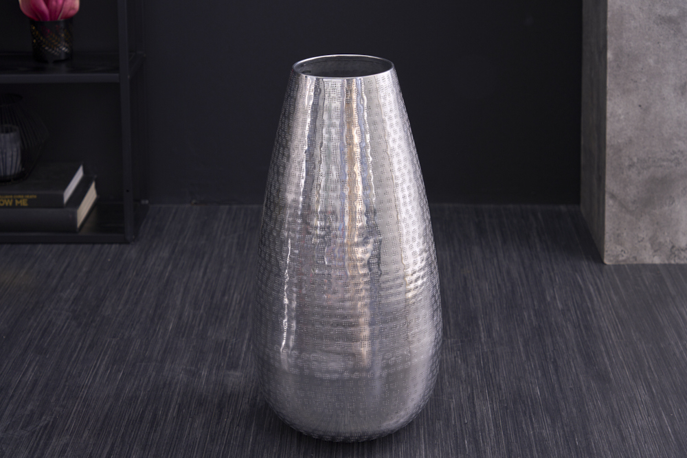 Elegante Vase ORIENT 50cm silber im Grid Hammerschlag Design Elegante Vase ORIENT 50cm silber im Grid Hammerschlag Design