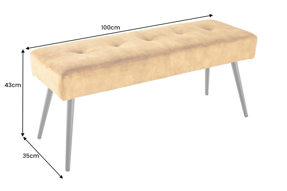 Design Sitzbank BOUTIQUE 100cm senfgelb Samt Metallbeine schwarz
