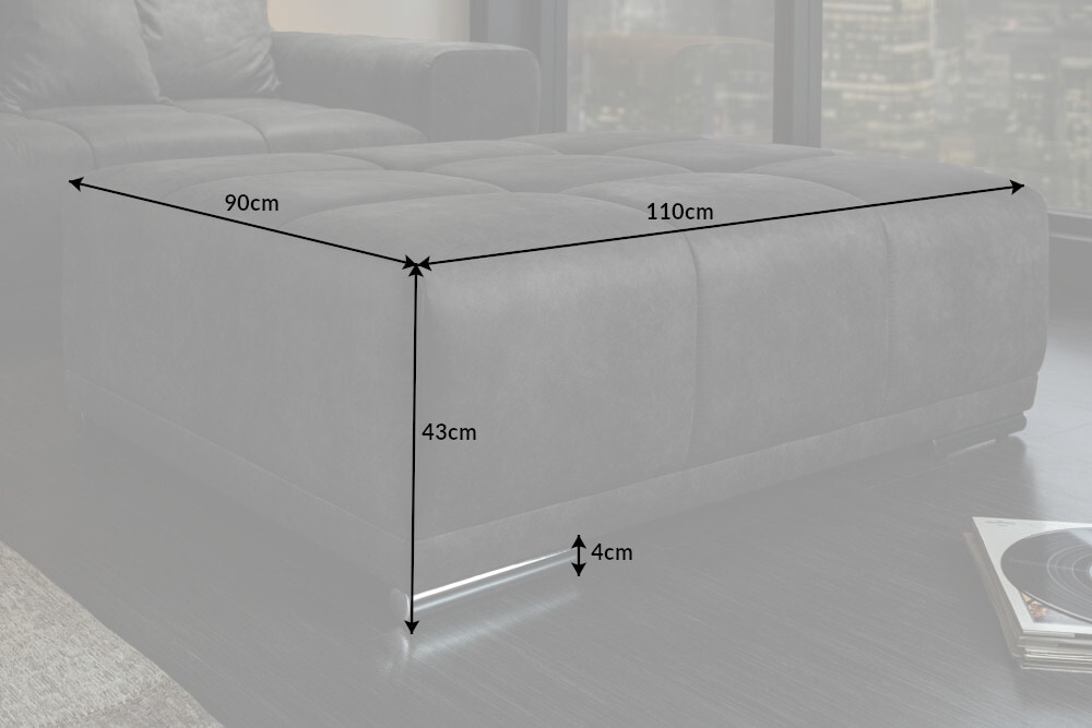 Extravaganter Hocker ELEGANCIA 110cm grau mit Ziersteppung