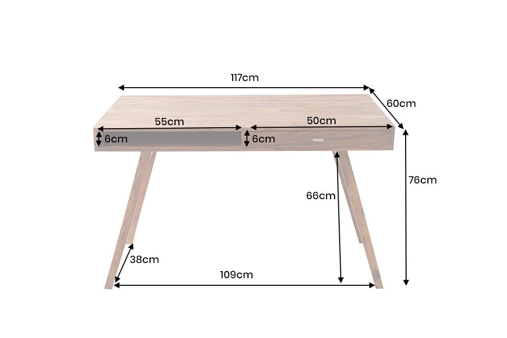Design Schreibtisch RETRO 120cm braun Sheeshamholz stone finish Design Klassiker
