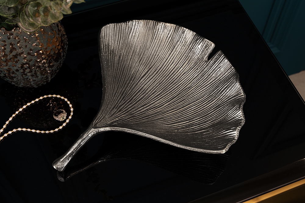 Dekorative Schale GINKGO 35cm silber handmade Metall