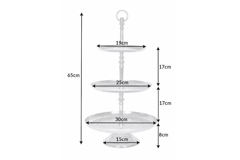 Elegante Etagere ORIENT 65cm silber im Wild Hammerschlag Design mit drei Etagen