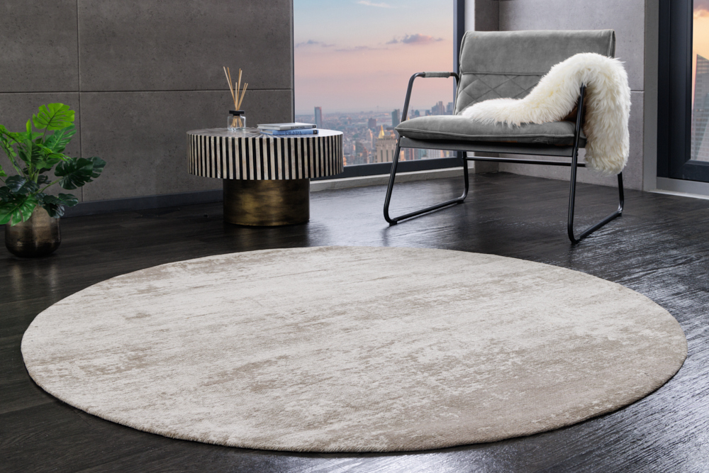 Design Teppich MODERN ART 150cm beige grau Used Look Vintage Baumwolle