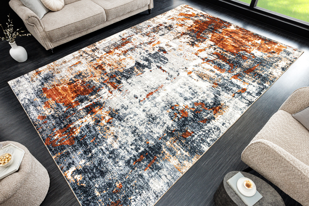 Design Teppich MODERN ART 230x160cm grau kupfer Kurzflor Indoor-Teppich