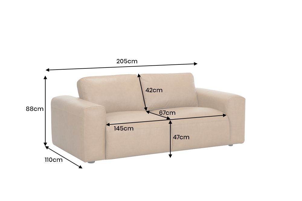 Echtleder Sofa BIG GEORGE 205cm cognac Taschenfederkern 2-Sitzer Couch
