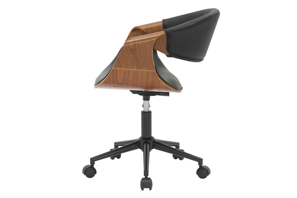 Höhenverstellbarer Bürostuhl ORGANIC schwarz Kunstleder Walnussholz braun drehbar