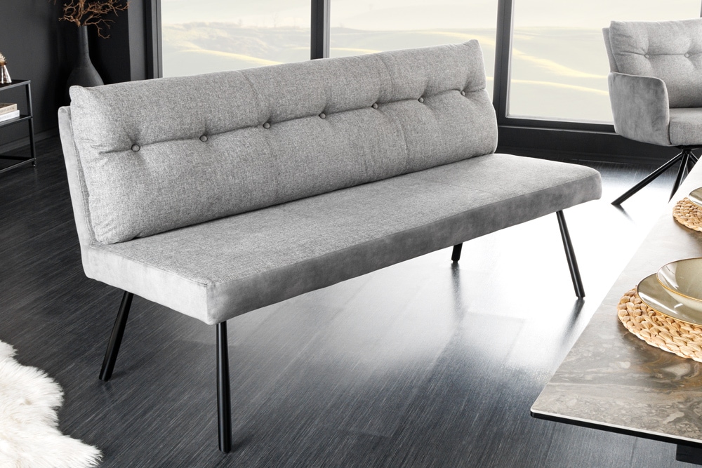 Moderne Sitzbank BIG GEORGE 160cm grau Samt Strukturstoff Taschenfederkern Metall