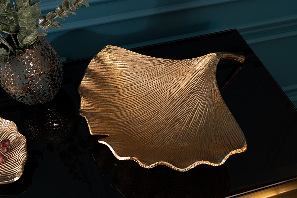 Dekorative Schale GINKGO 45cm gold handmade Metall