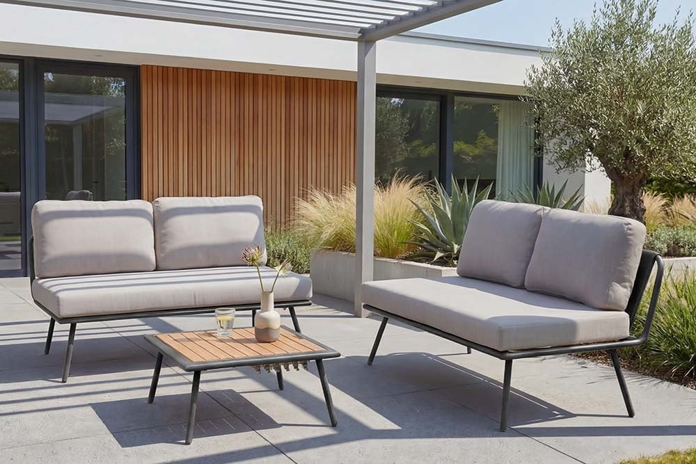 Outdoor Lounge Sitzgruppe MOBILE MODULAR anthrazit hellgrau mit Tisch wetterfest
