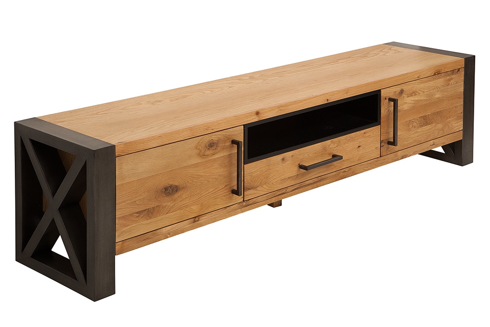 Massives TV-Board THOR 200cm Wild Eiche geölt Lowboard im Industrial Design