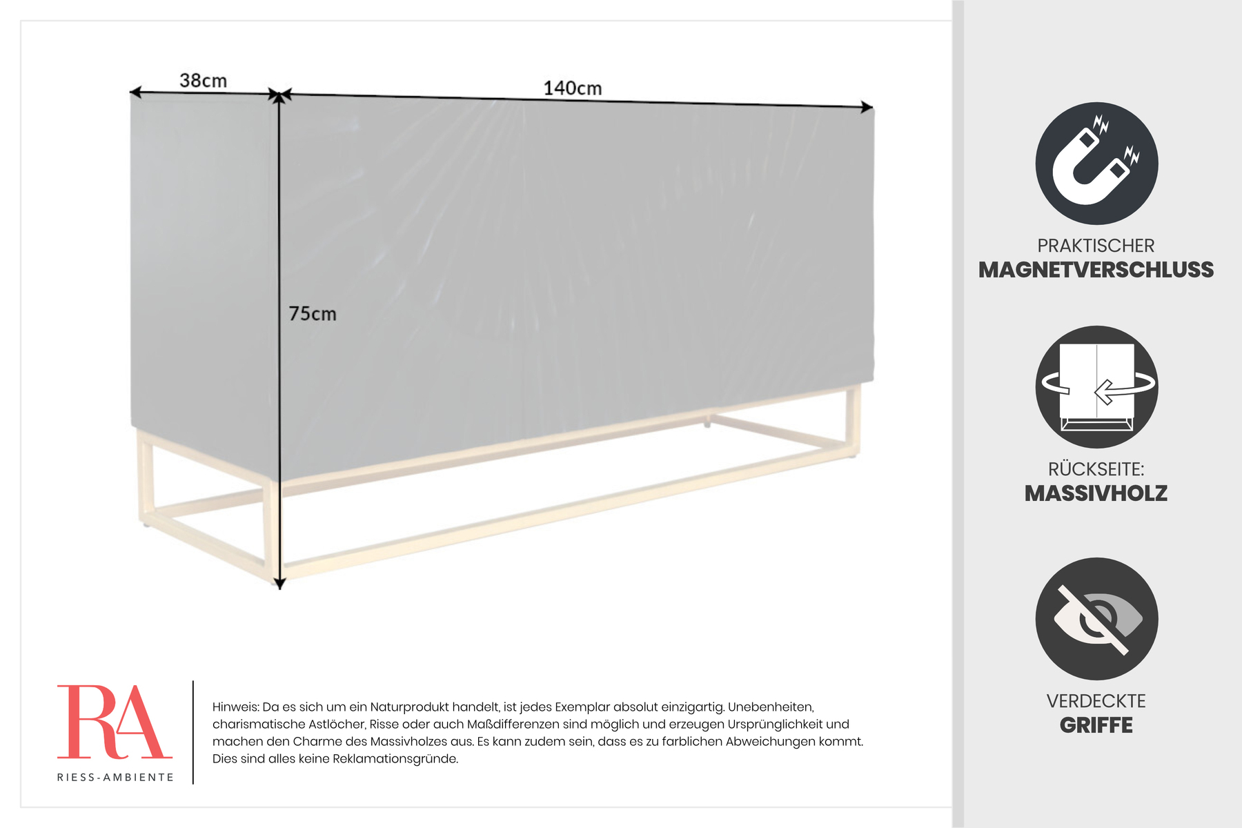 Massives Sideboard SCORPION 140cm schwarz Mangoholz aufwendige 3D Schnitzereien