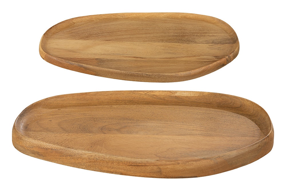 Massives 2er Set Tablett AMAZONAS 55cm natur Mangoholz cream finish Servierbrett