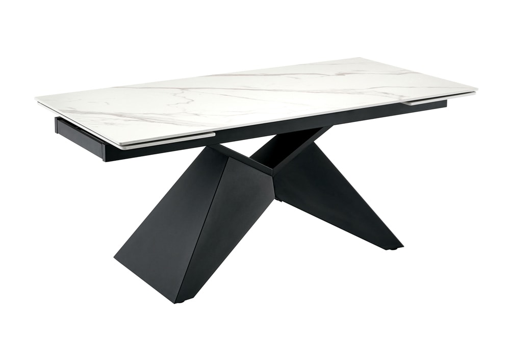 Design Esstisch DIAMOND 180-260cm matt weiß Keramik Metallgestell schwarz