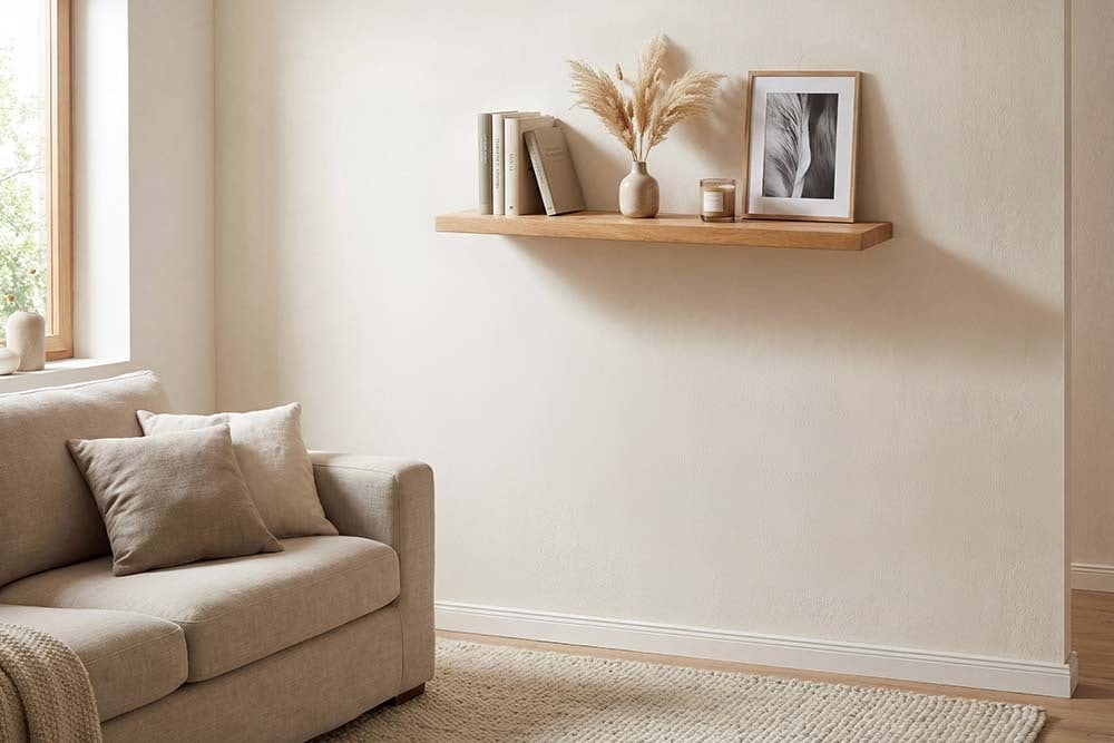 Massives Wandregal PURE 60cm Mango natur cream finish Mangoholz Steckregal