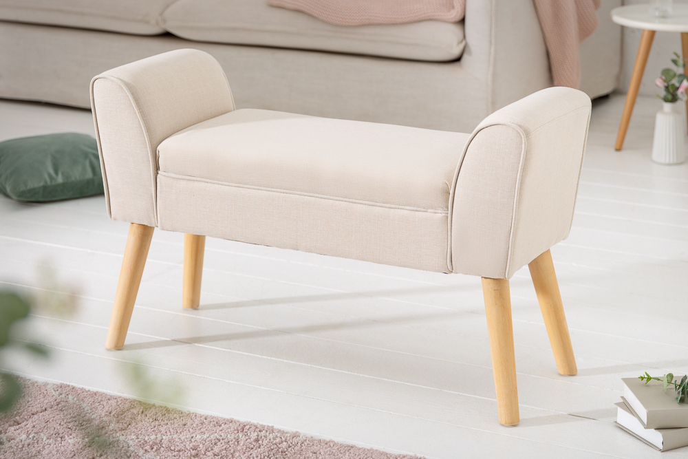 Elegante Sitzbank SCARLETT 90cm beige mit Armlehnen